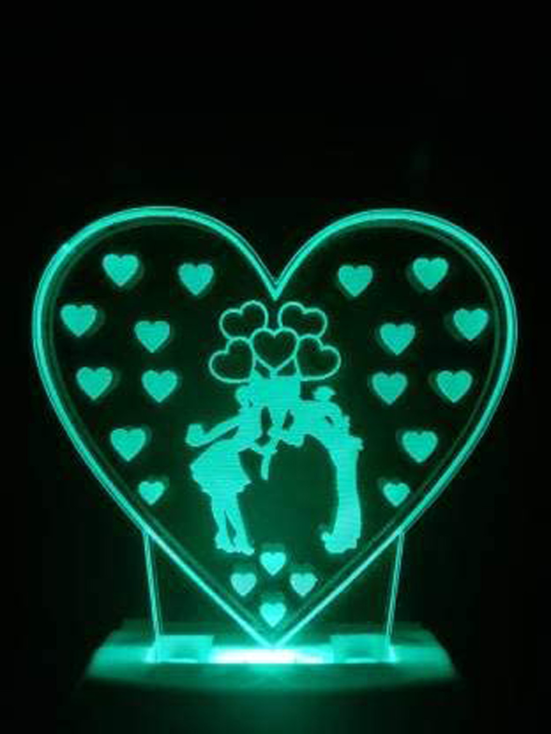 NMII White & Green Couple Heart Printed 3D Illusion Night Lamp