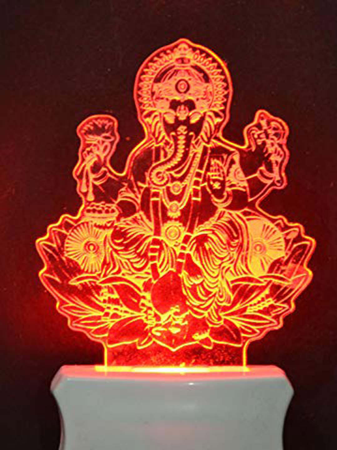 NMII White & Red Printed Lord Ganesh Acrylic 3D Illusion Plug Night Lamp