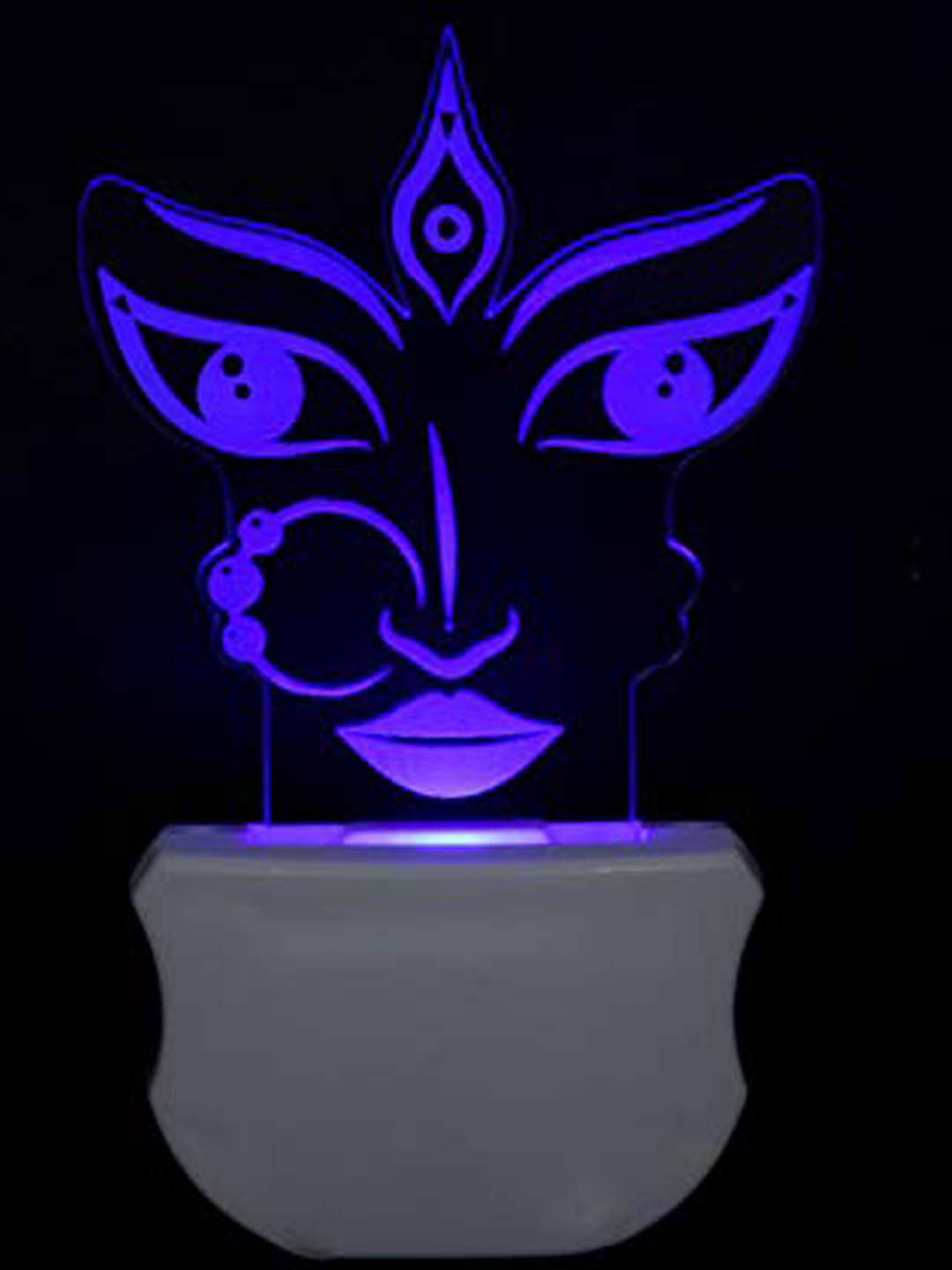 NMII White & Blue Printed Devi Durga Acrylic 3D Illusion Plug Night Lamp