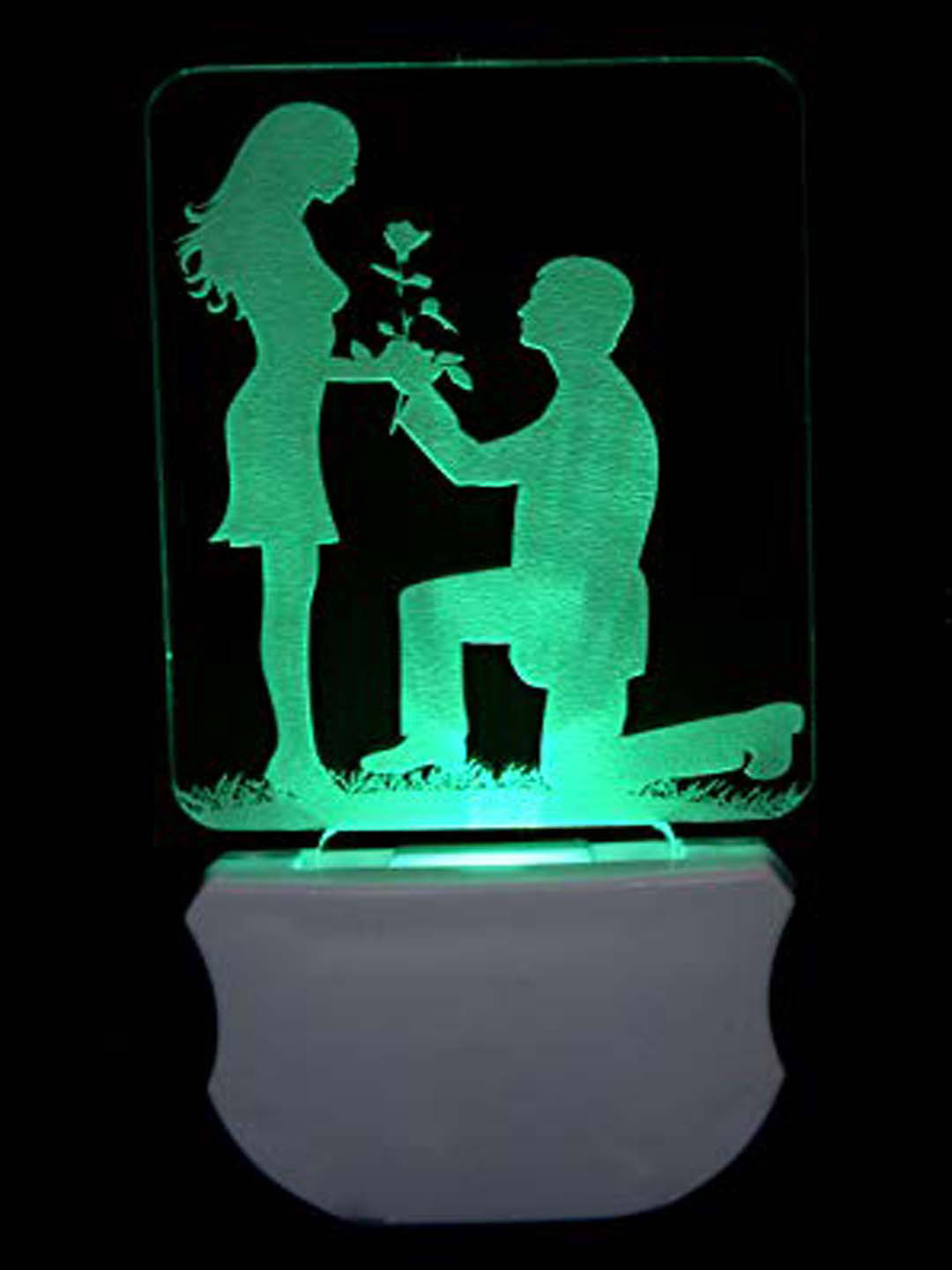 NMII Green & Red Printed Propose Couple Acrylic 3D Illusion Plug Night Lamp