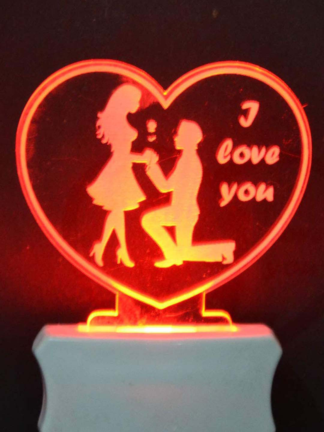 NMII White & Green Couple Heart 3D Illusion Night Table Lamps