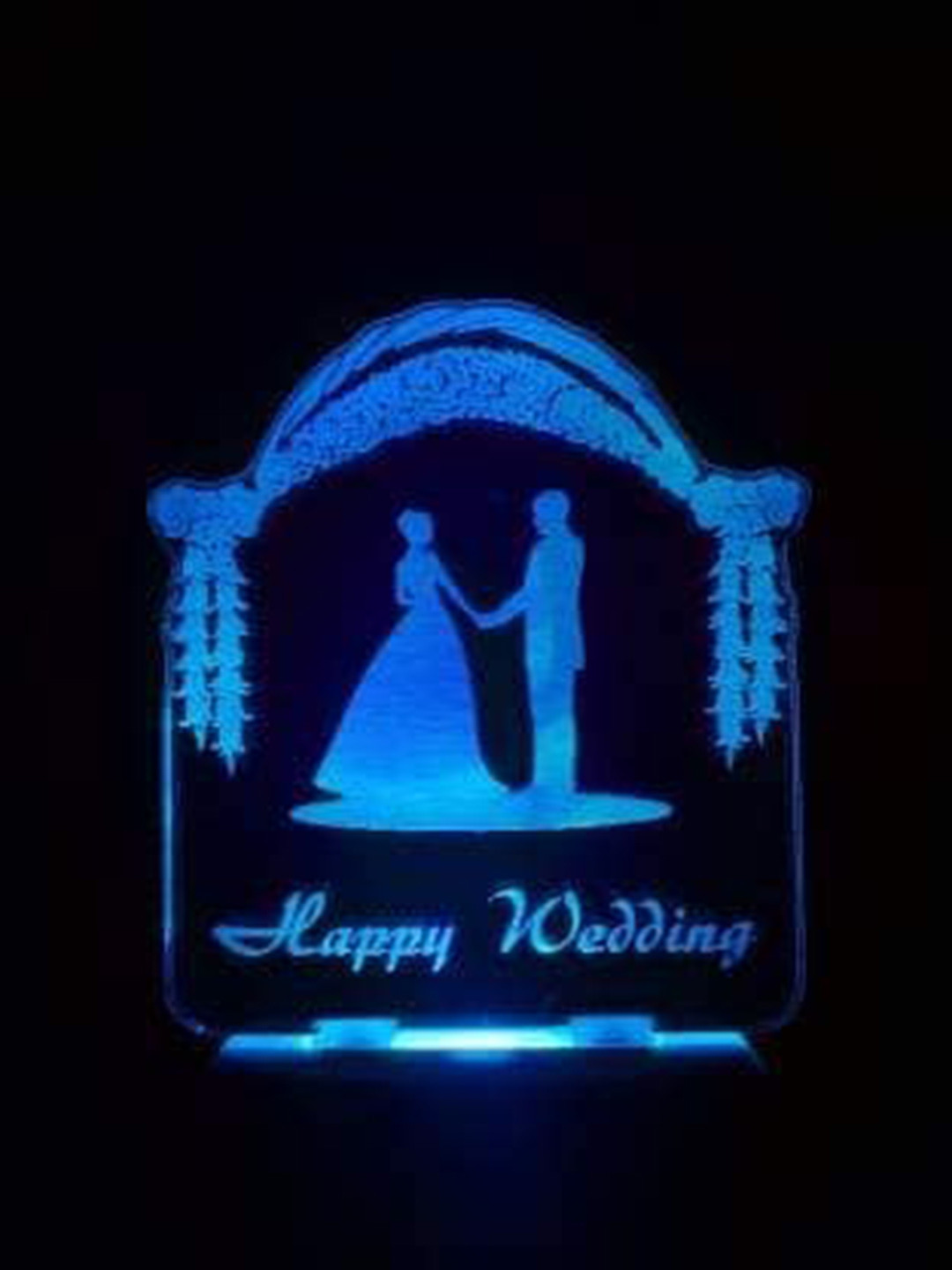 NMII Blue & Pink Printed Happy Wedding Acrylic 3D Illusion Plug Night Lamp