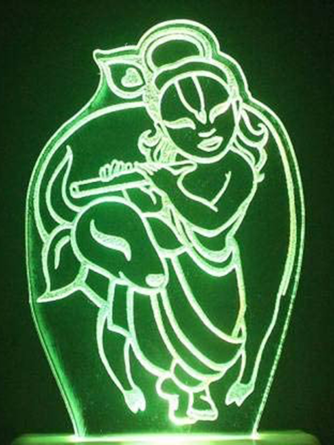 NMII White & Green Lord Krishna Printed 3D Illusion Night Lamp