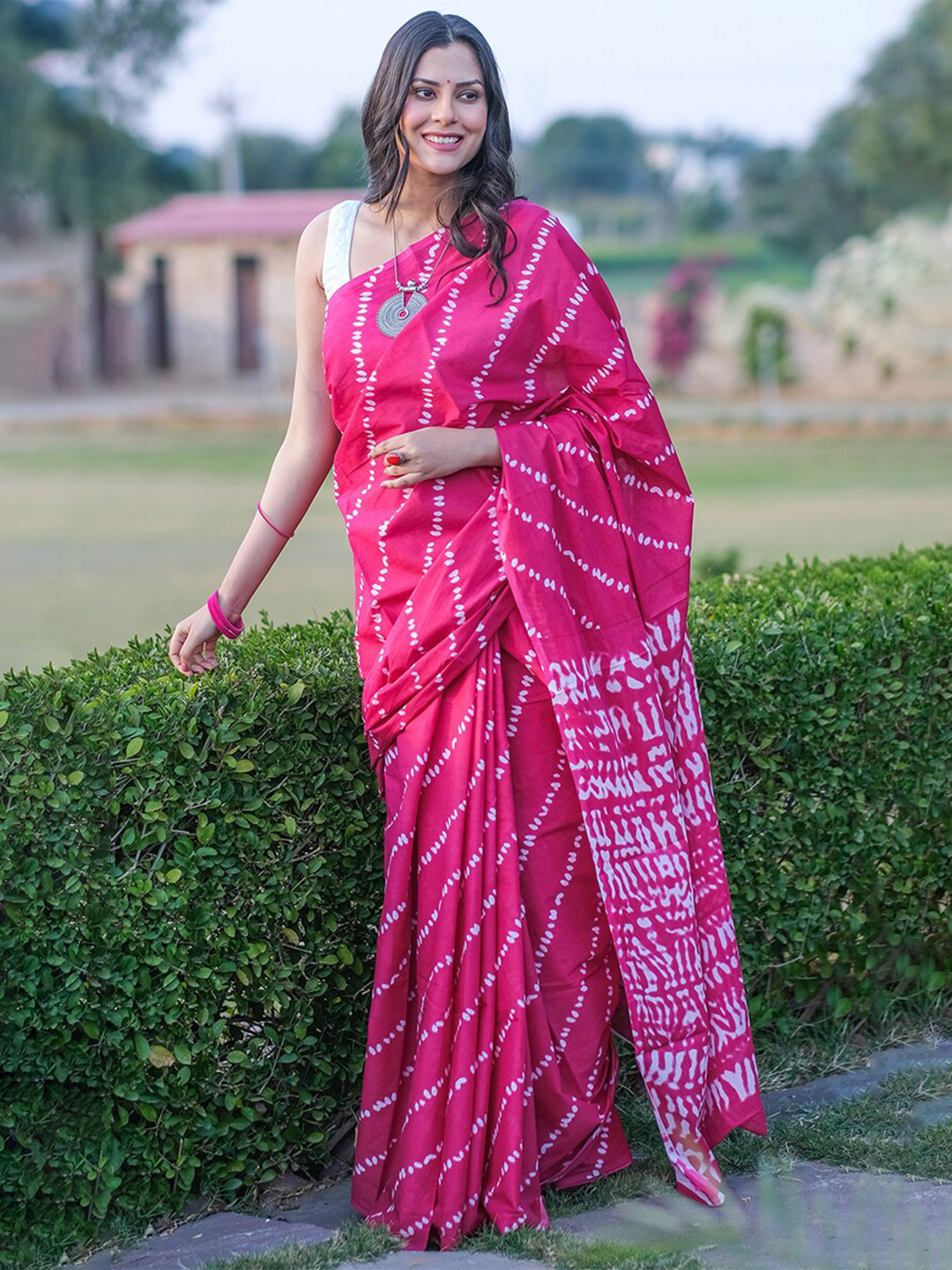JAIPURI BLOCK PRINT Leheriya Pure Cotton Block Printed Saree