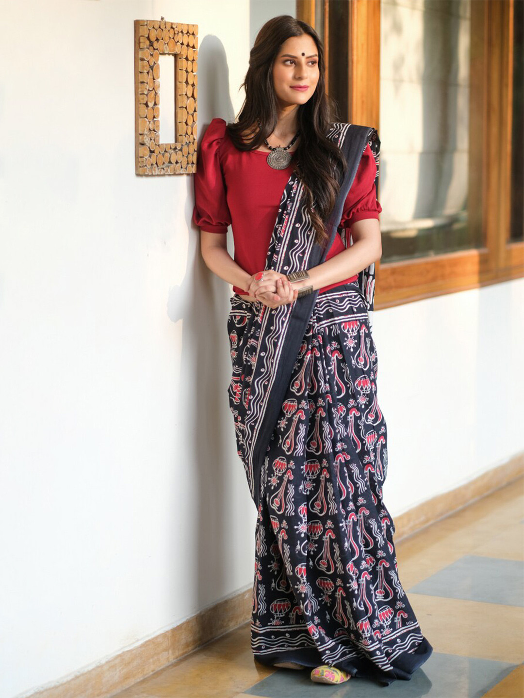JAIPURI BLOCK PRINT Kalamkari Block Printed Saree