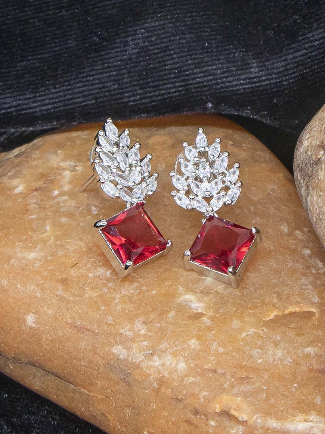 Manikya Rhodium-Plated American Diamond-Studded Drop Earrings