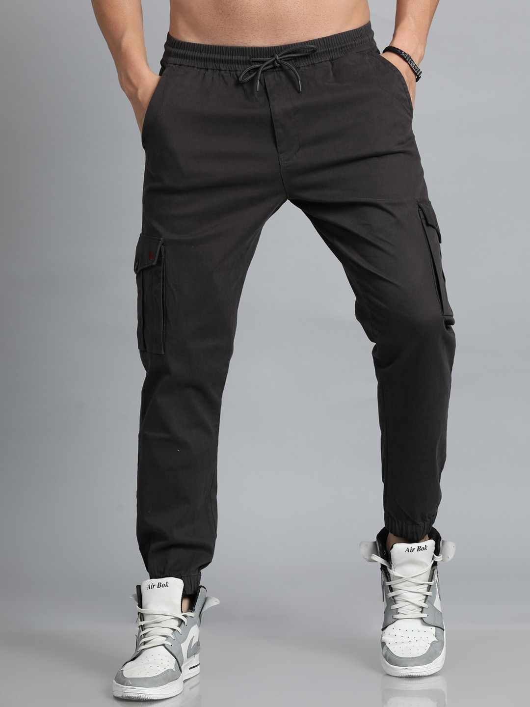 Bushirt Men Flat-Front Mid-Rise Cotton Classic Slim Fit Casual Joggers Trousers