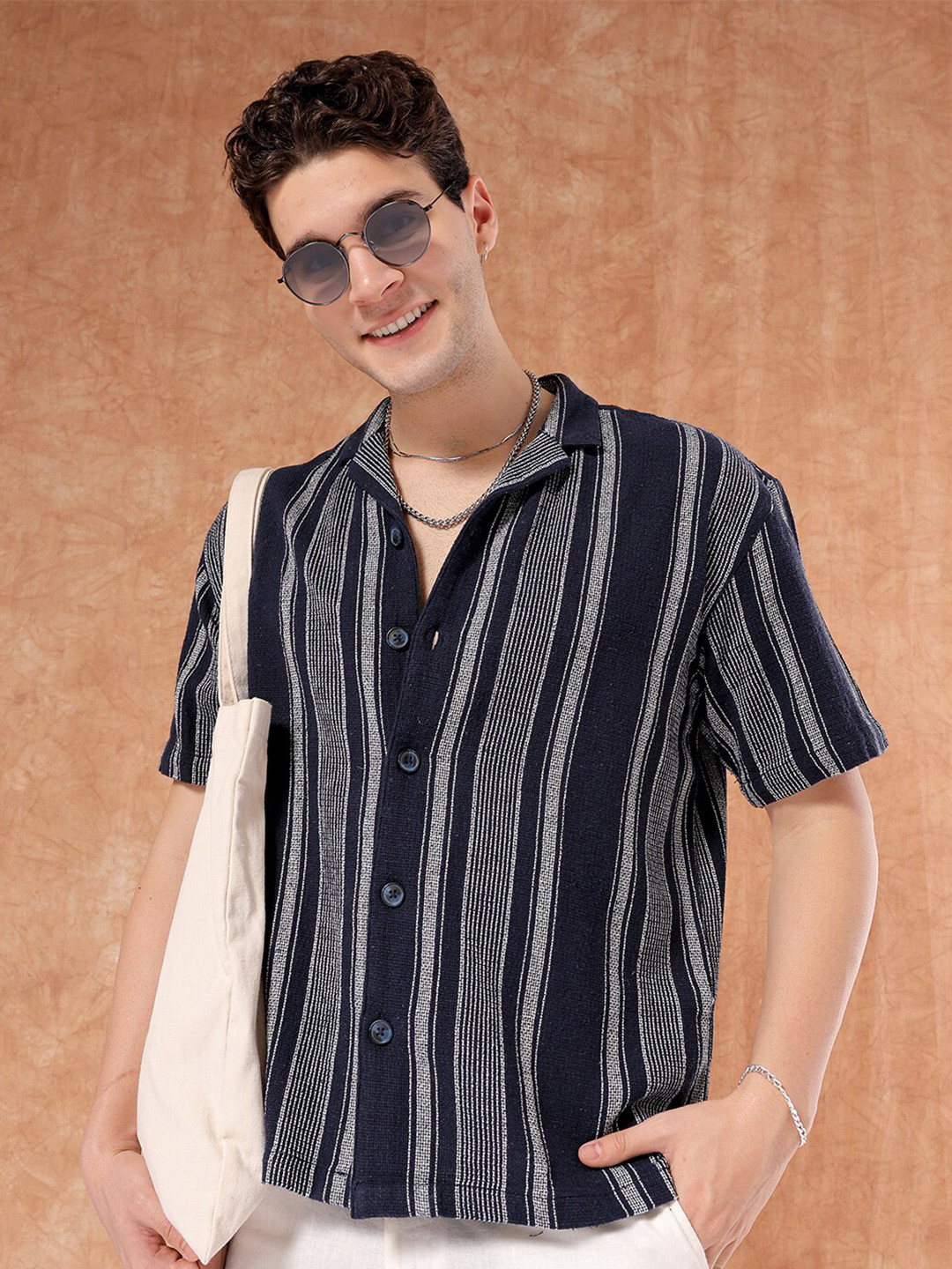The Indian Garage Co Oversized Fit Striped Resortwear Shirt