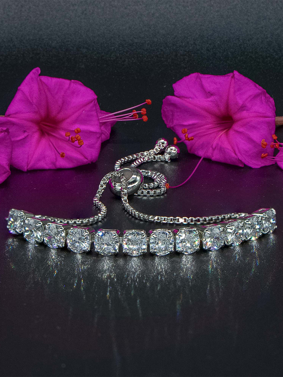 Manikya American Diamond Rhodium Plated Wraparound Bracelet