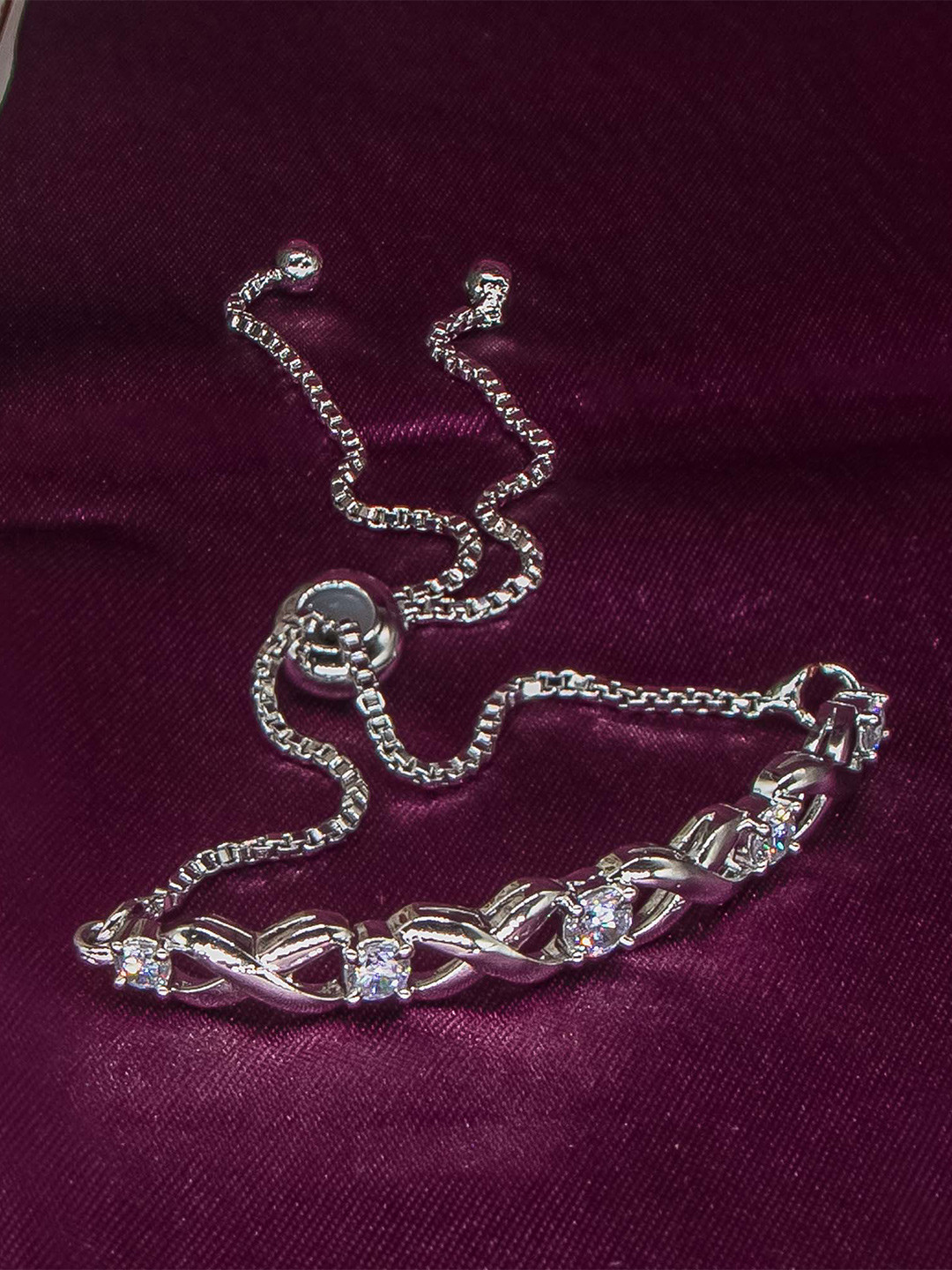 Manikya American Diamond Studded Rhodium-Plated Charm Bracelet