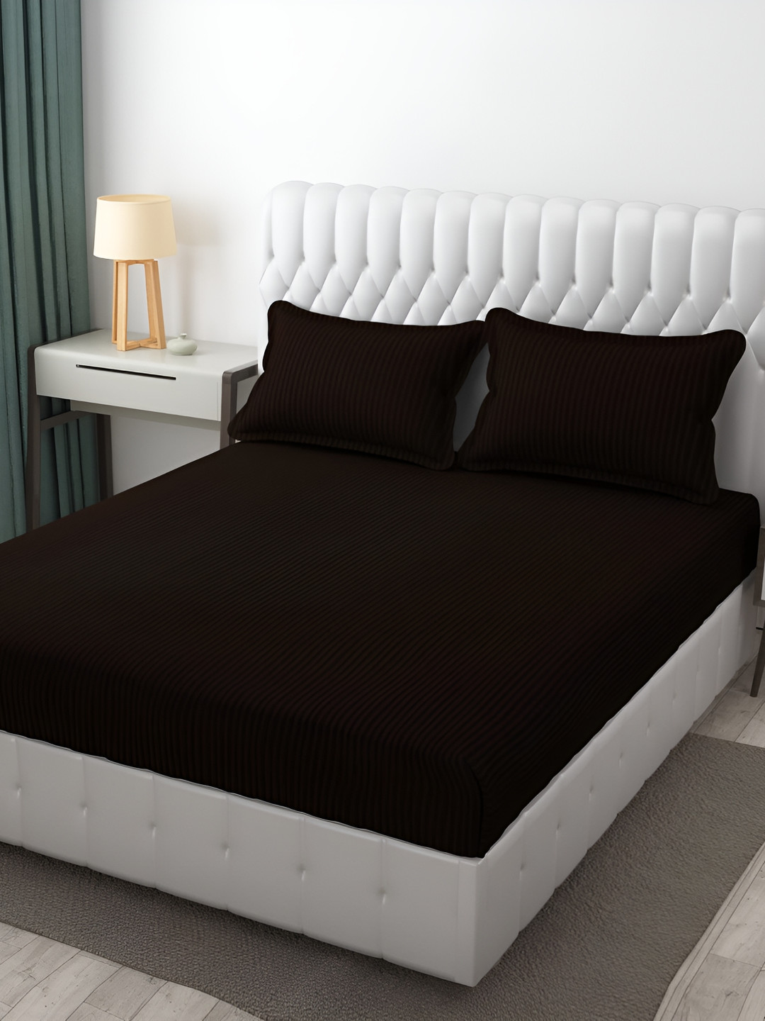 RRC Brown Striped Cotton 210 TC Queen Fine Bedsheet with 2 Pillow Covers-90 x 100 inches