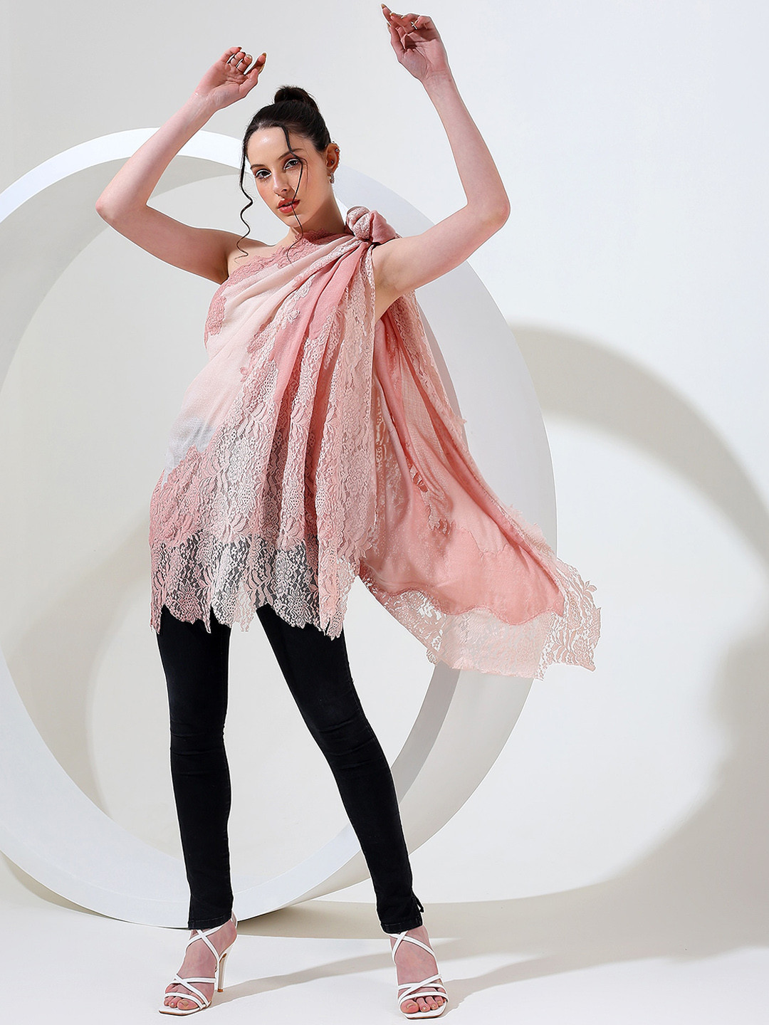 MODARTA Self Design Lace Wool Stole
