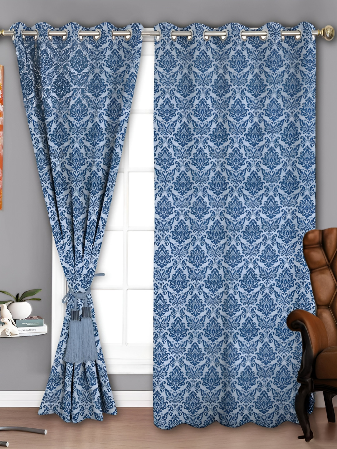 Parda Sansar Blue 2 Pieces Ethnic Motifs Printed Room Darkening Door Curtain