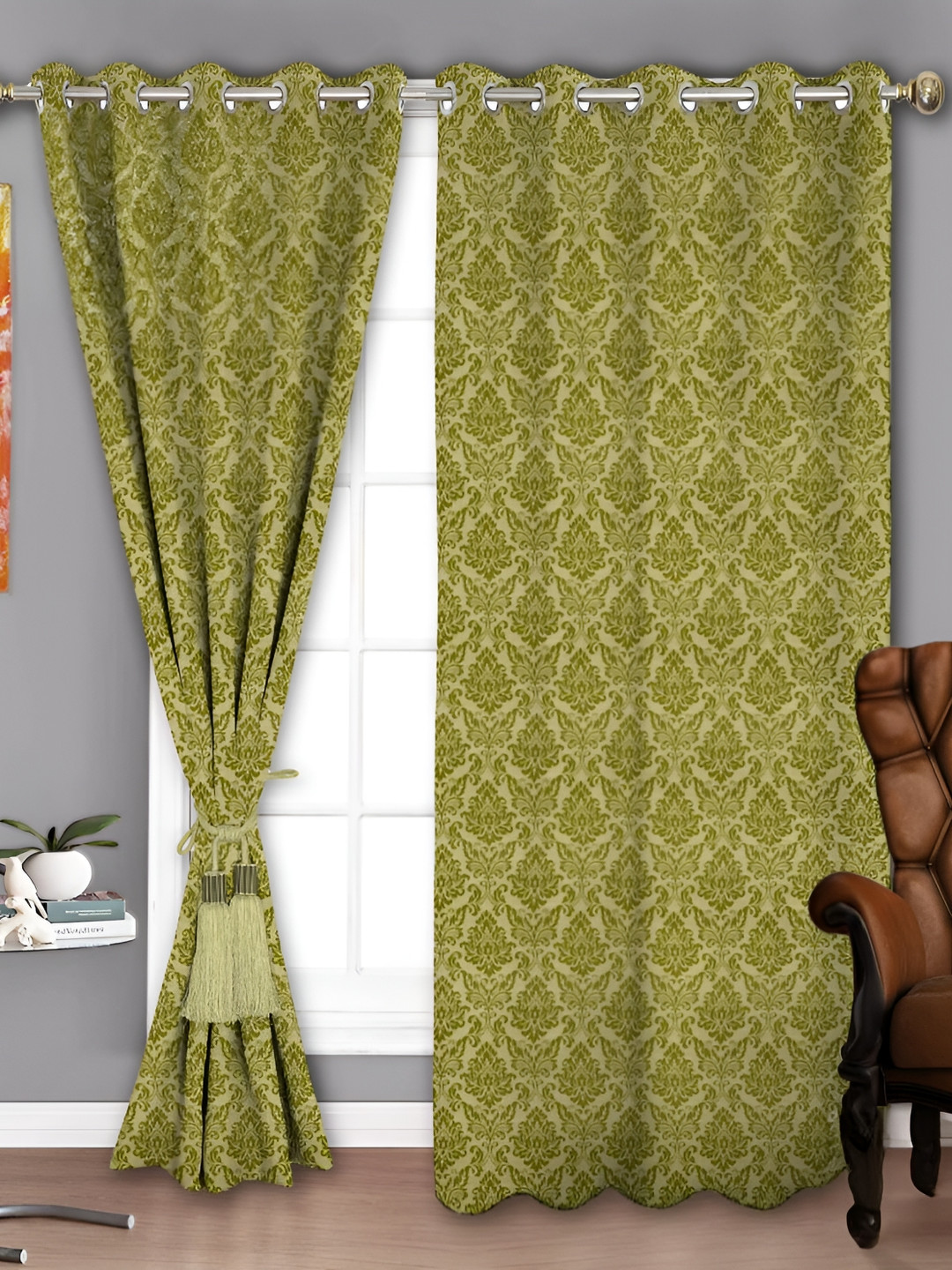 Parda Sansar Green 2 Pieces Ethnic Motifs Room Darkening Long Door Curtains