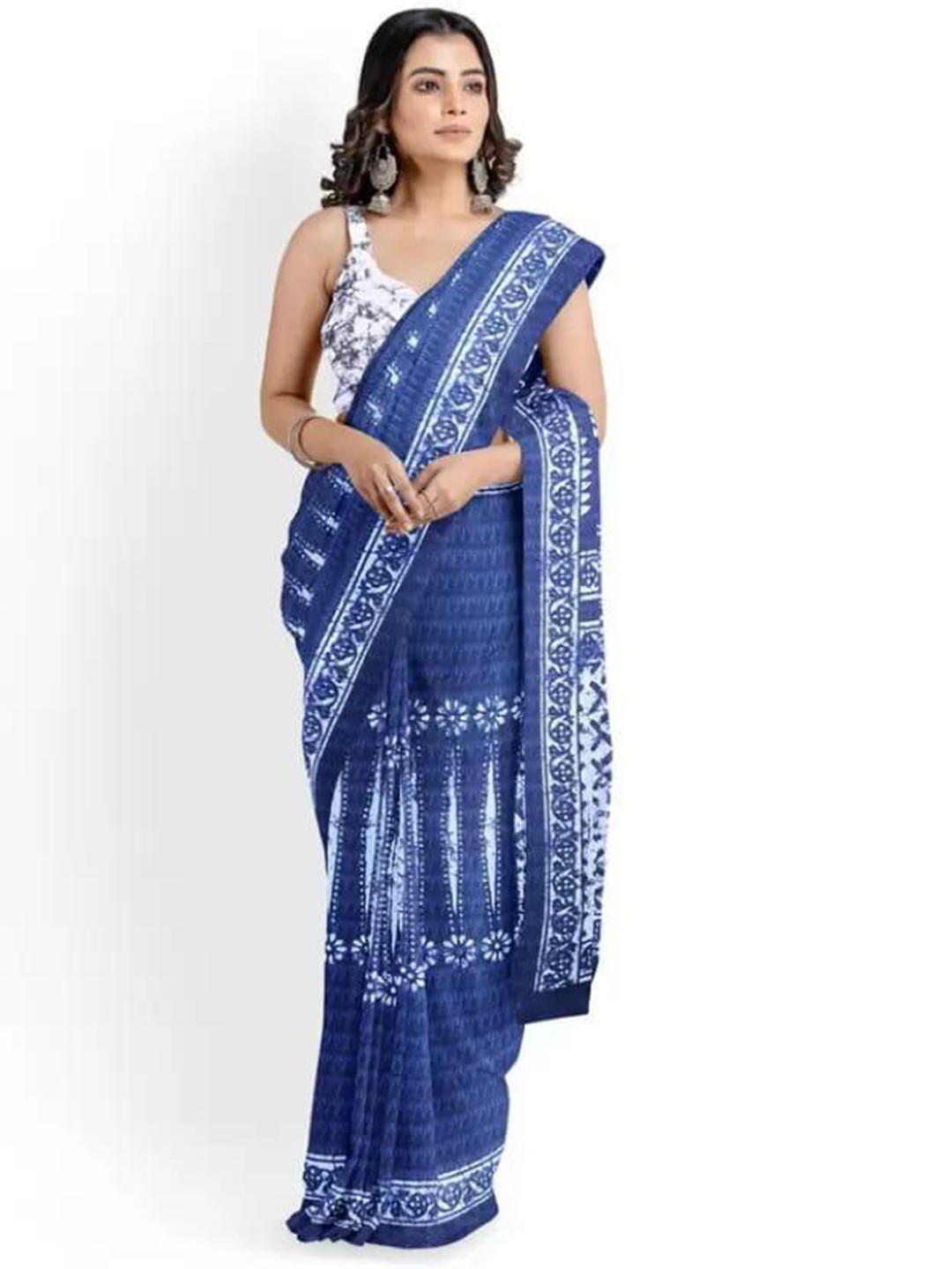 TROPWEAR Ethnic Motifs Printed  Jaipuri Cotton Mulmul Block Print Saree