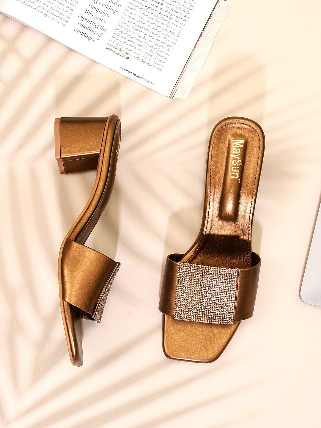 Maysun Embellished Open Toe Block Heels