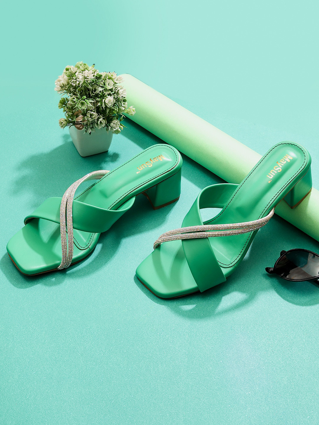 Maysun Embellished Open Toe Block Heels