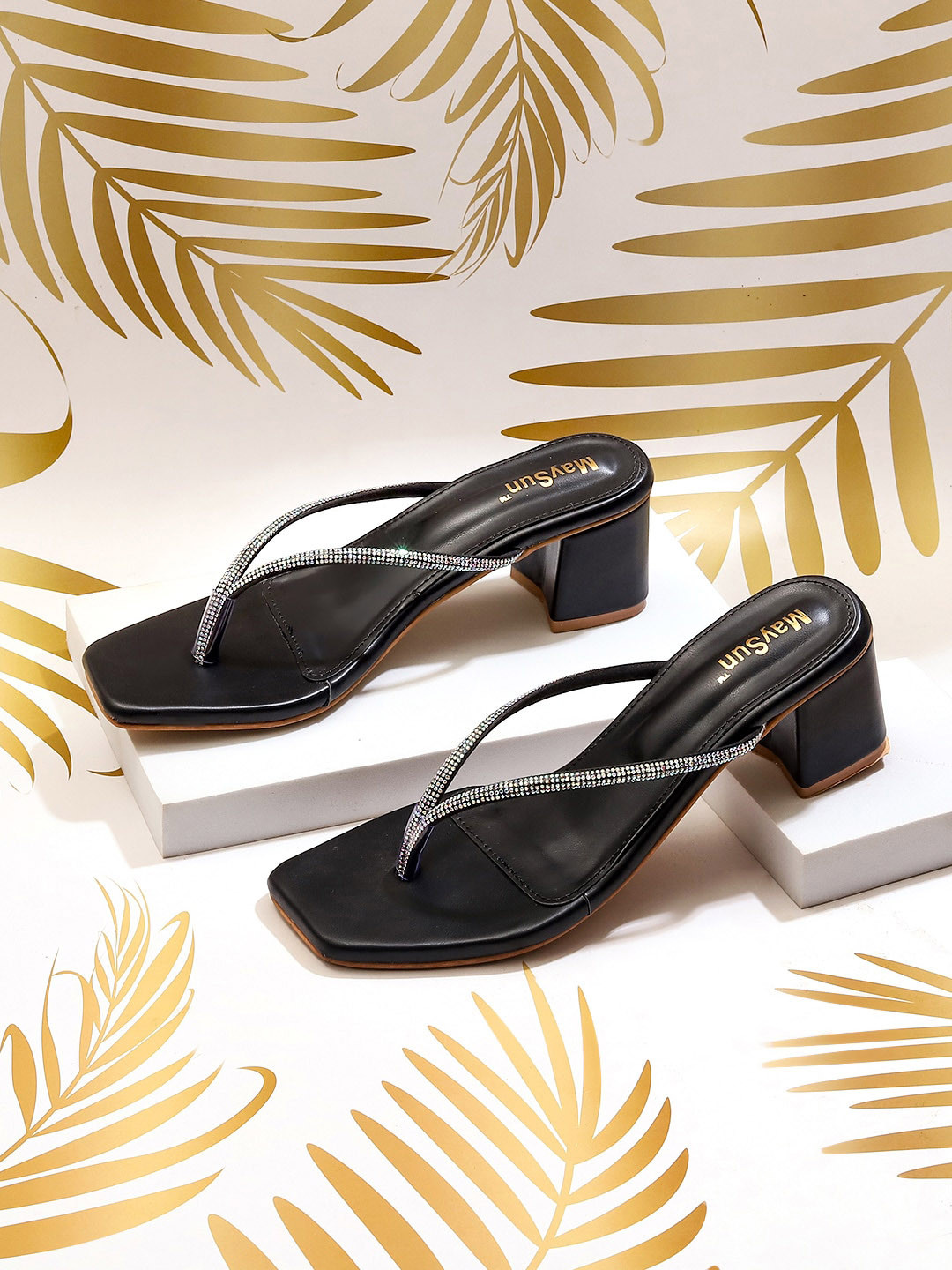 Maysun Embellished Open Toe Block Heels