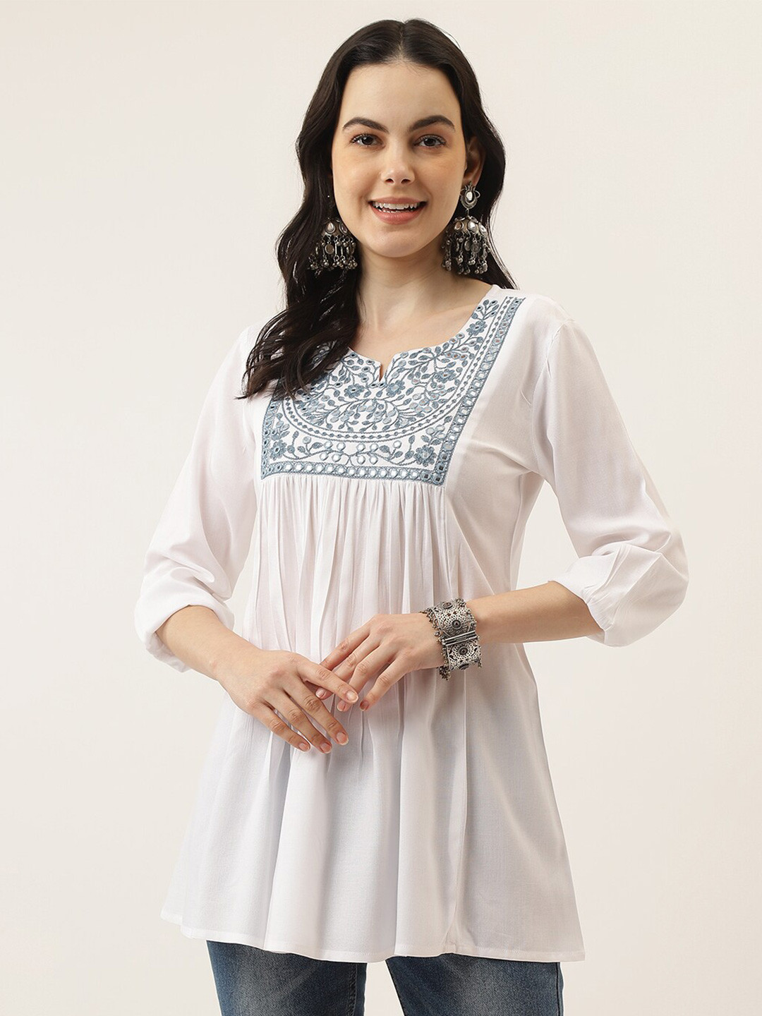 Mandvi Floral Embroidered Round Neck Top