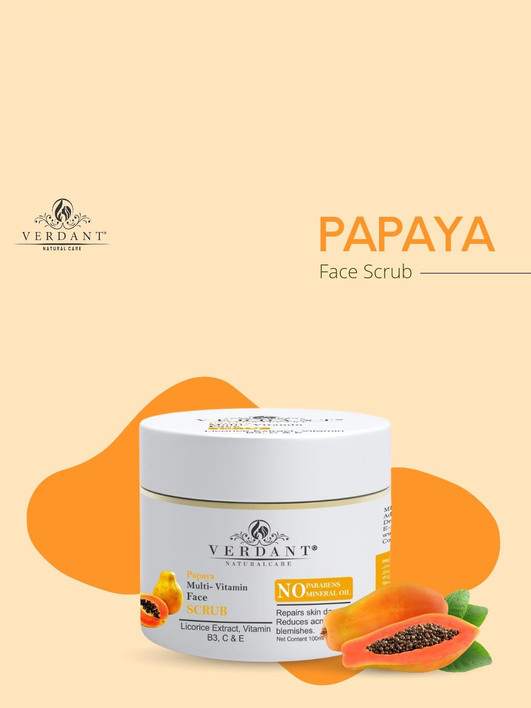 Verdant Natural Care Papaya Multi-Vitamin Face Scrub - 100ml