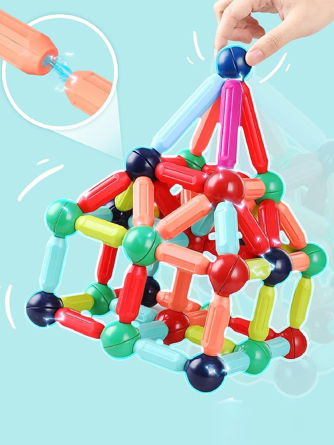 ADKD Kids 32 Pieces Magnetic Sticks Magnetic Balls Magnetic Blocks