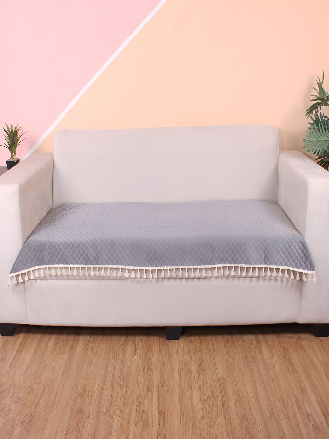 STITCHNEST Set of 1 Grey & Beige Solid 70'' x 30'' Sofa Protector