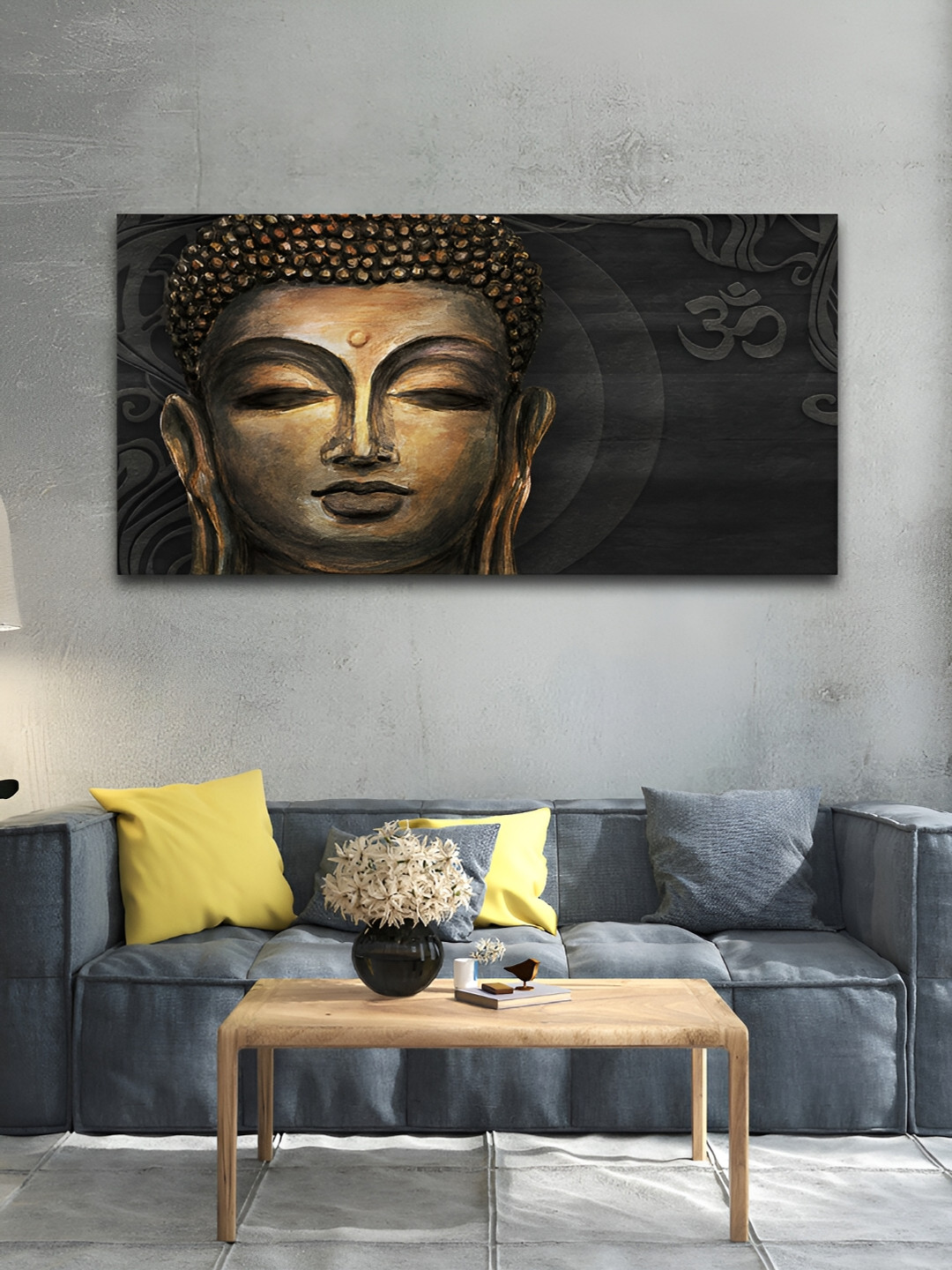 VibeCrafts Grey & Beige Religious Canvas Painting Wall Art