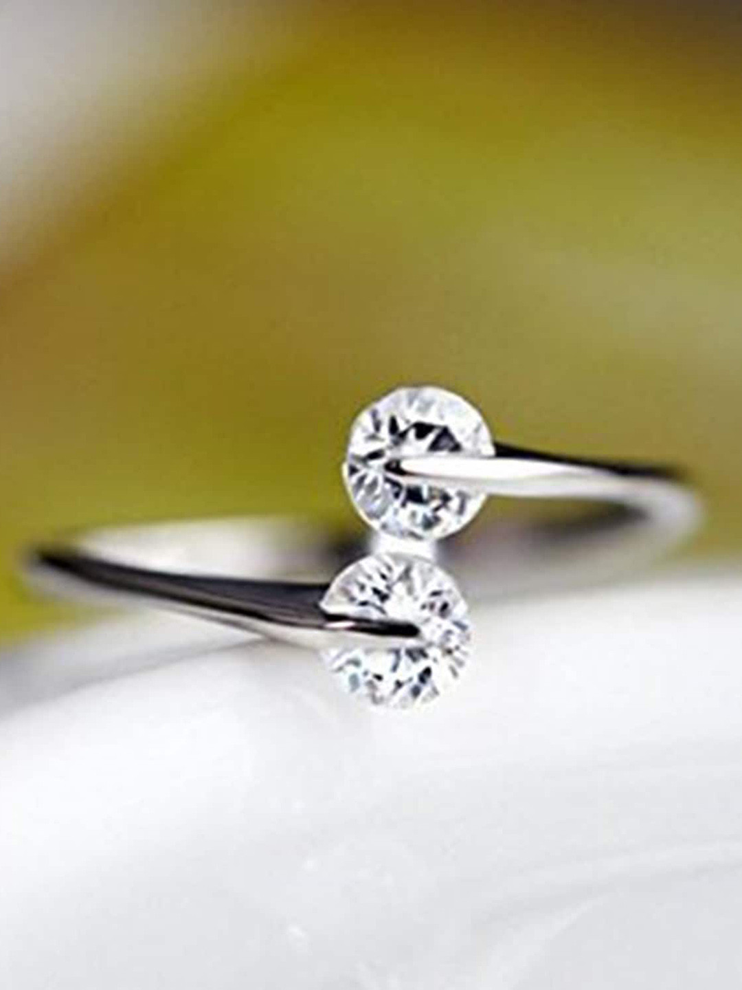 Mahi Rhodium-Plated Crystals Stone Adjuatable Finger Ring