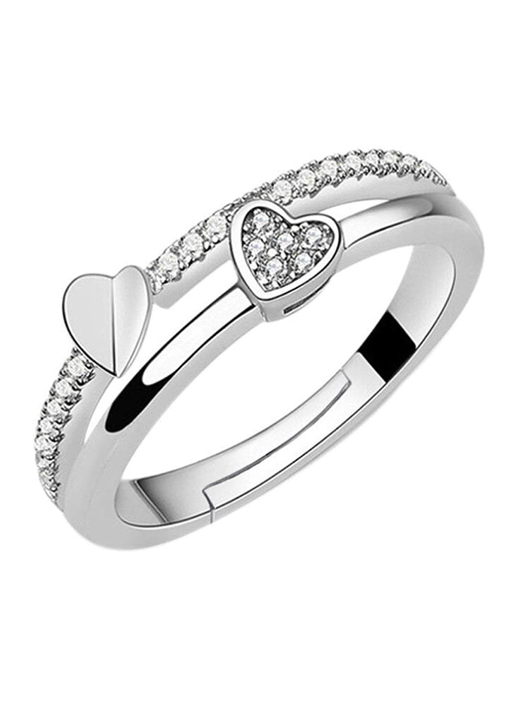 Mahi Rhodium-Plated Crystals Stone Adjuatable Finger Ring