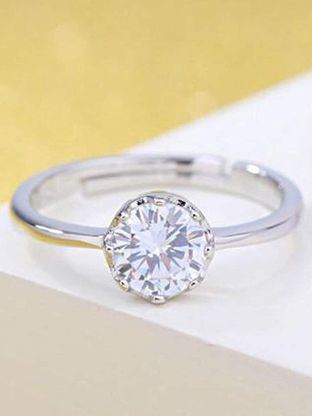 Mahi Rhodium-Plated Crystals Stone Adjuatable Finger Ring