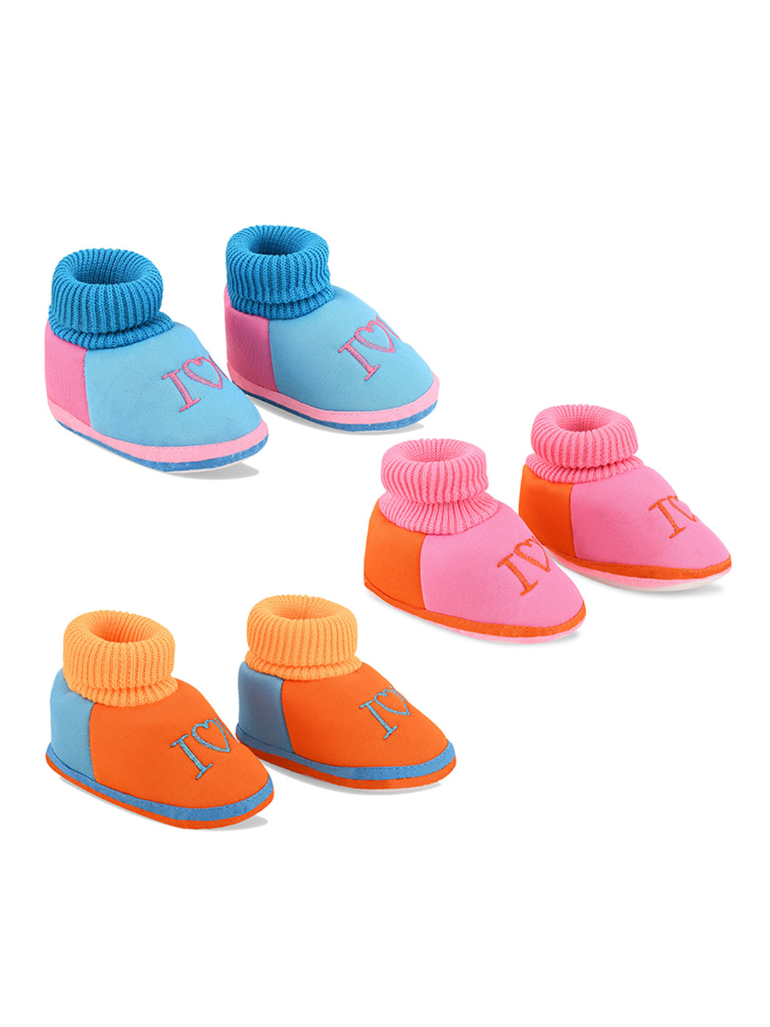 Smartots Infants Pack Of 3 Colourblocked Pure Cotton Booties