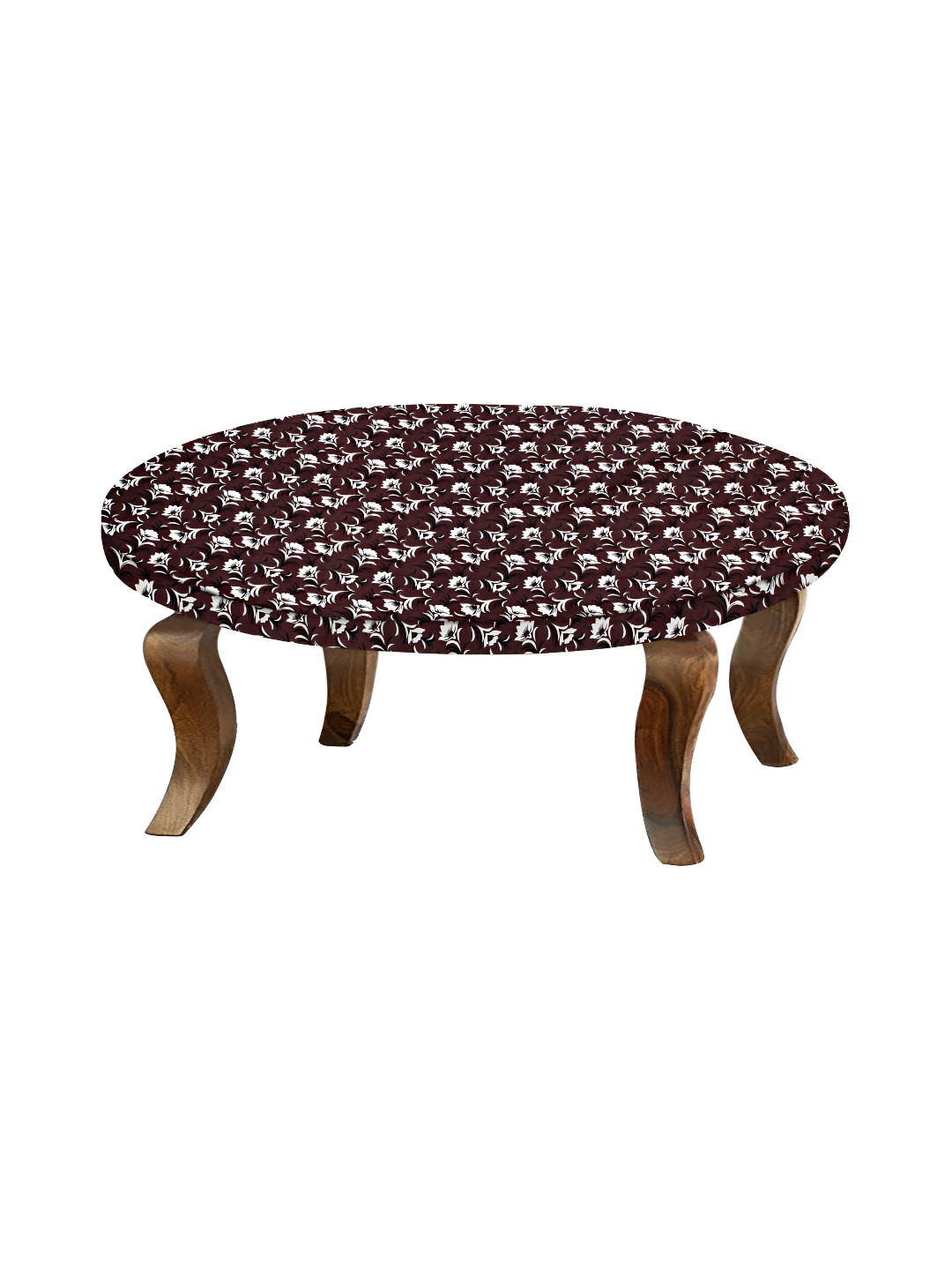 Stylista Brown & White Floral Round Fitted Table Cover