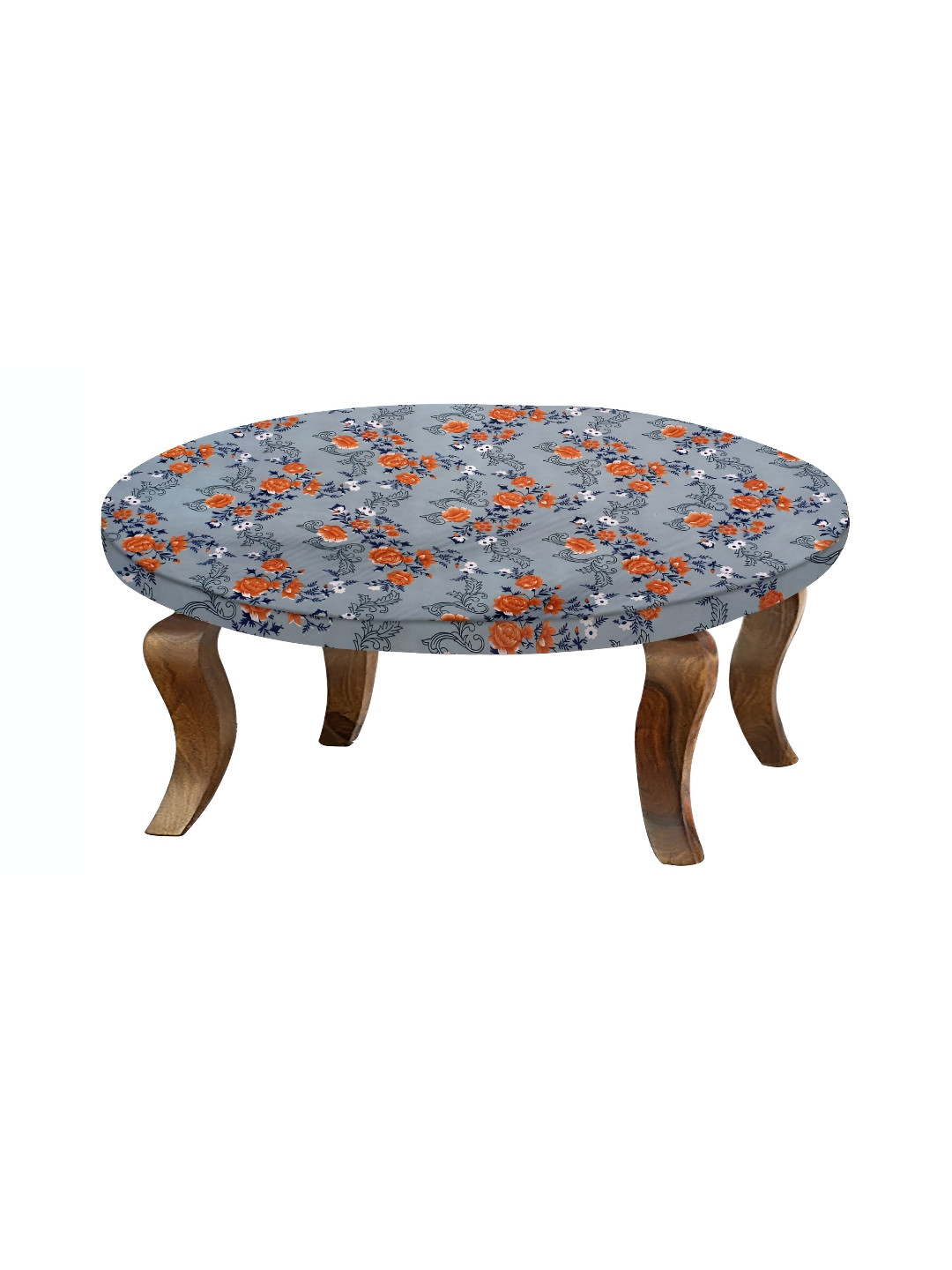 Stylista Blue & Orange Floral Round Fitted Table Cover