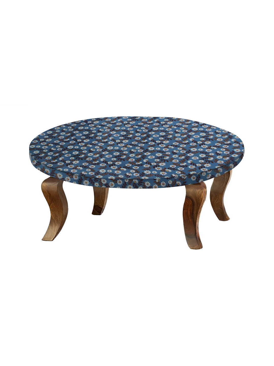 Stylista Blueish Grey & White Floral Printed Waterproof Elastic Round 2 Seater Table Cover