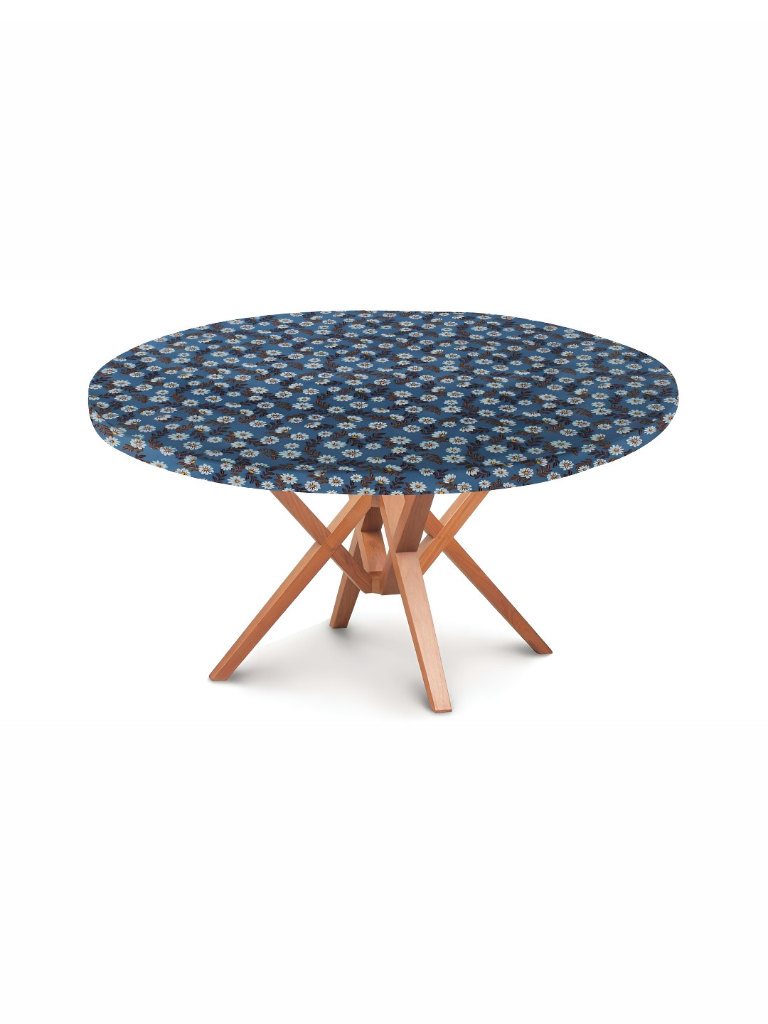 Stylista Blueish Grey & White Floral Printed Waterproof Round 4 Seater Table Cover