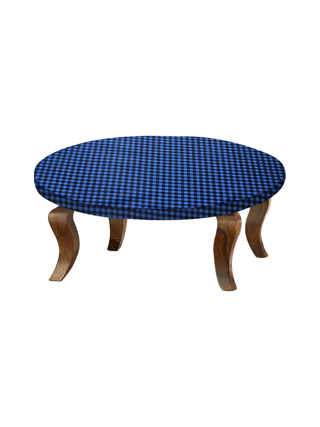 Stylista Blue & Black Checked Waterproof Elastic Round 2-Seater Table Cover