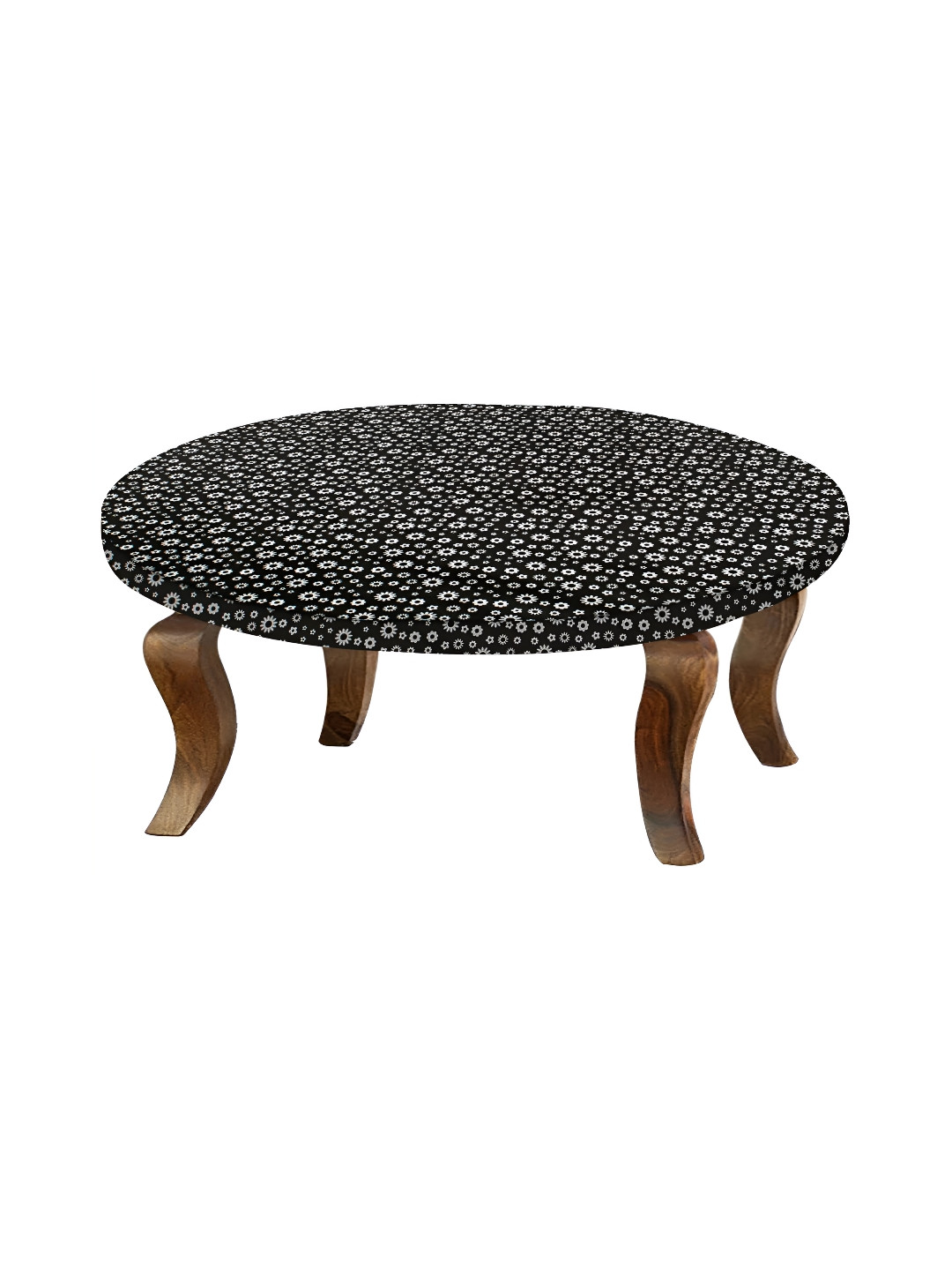 Stylista White & Black Floral Printed Waterproof Elastic Round 2-Seater Table Cover