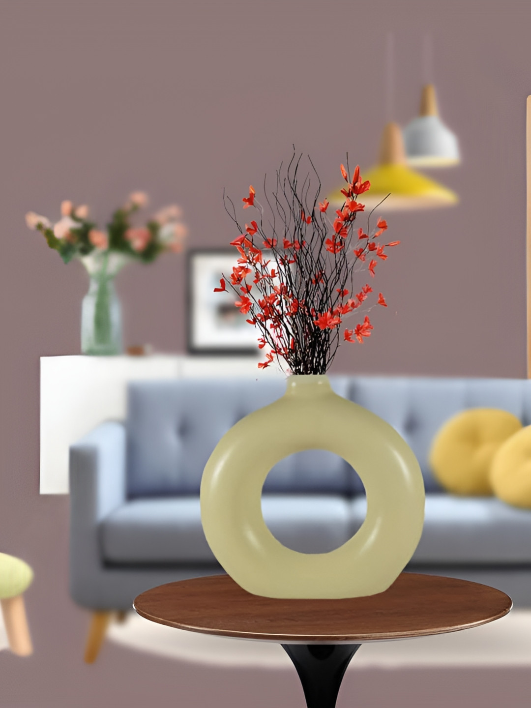 LASAKI Lime Green Donut Shape Matte Finish Ceramic Vase