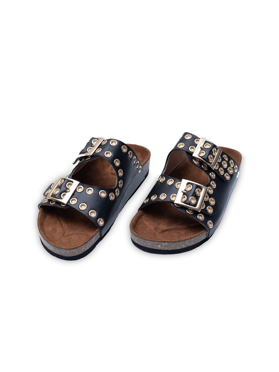 Dapper Feet-Fancy Nancy Printed Open Toe Flats with Buckles