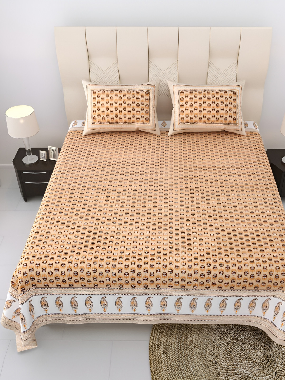 EasyGoods Dreams Brown Floral Cotton 250 TC King Fine Bedsheet with 2 Pillow Covers-108 x 108 inches