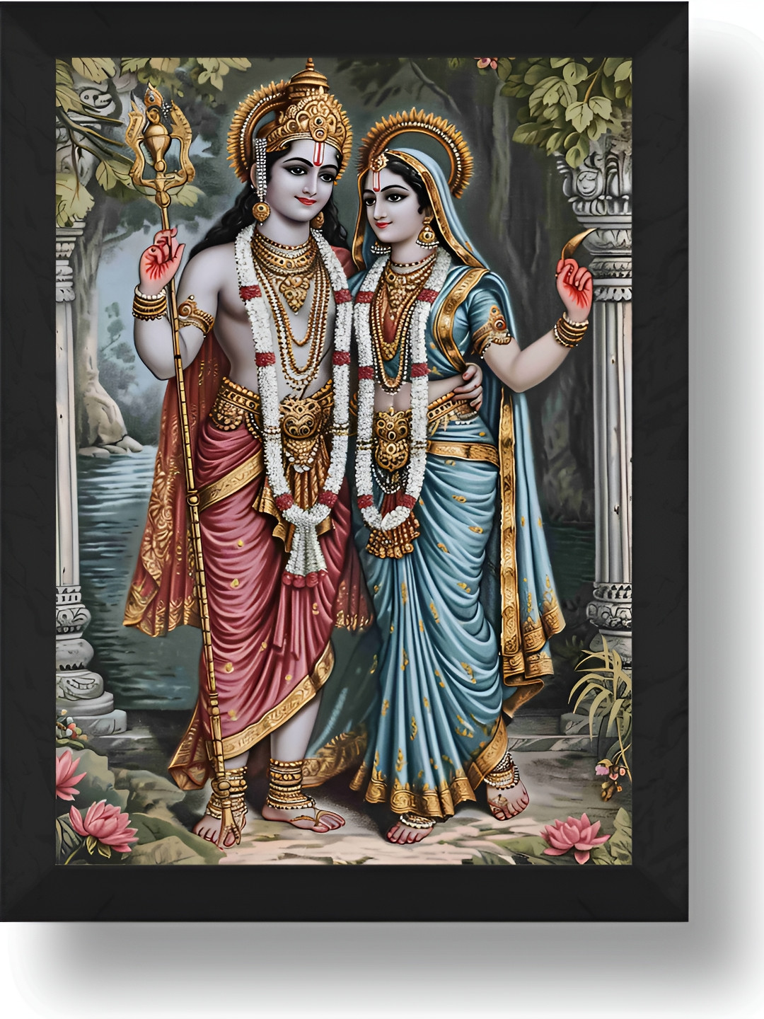 SAF Sita Ram Synthetic Wood Wall Rectangle Paintings Wall Art - 14x11In