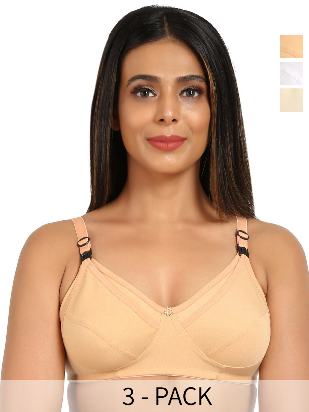 Mine4Nine Pack Of 3 Full Coverage Non Padded Maternity Bra With All Day Comfort