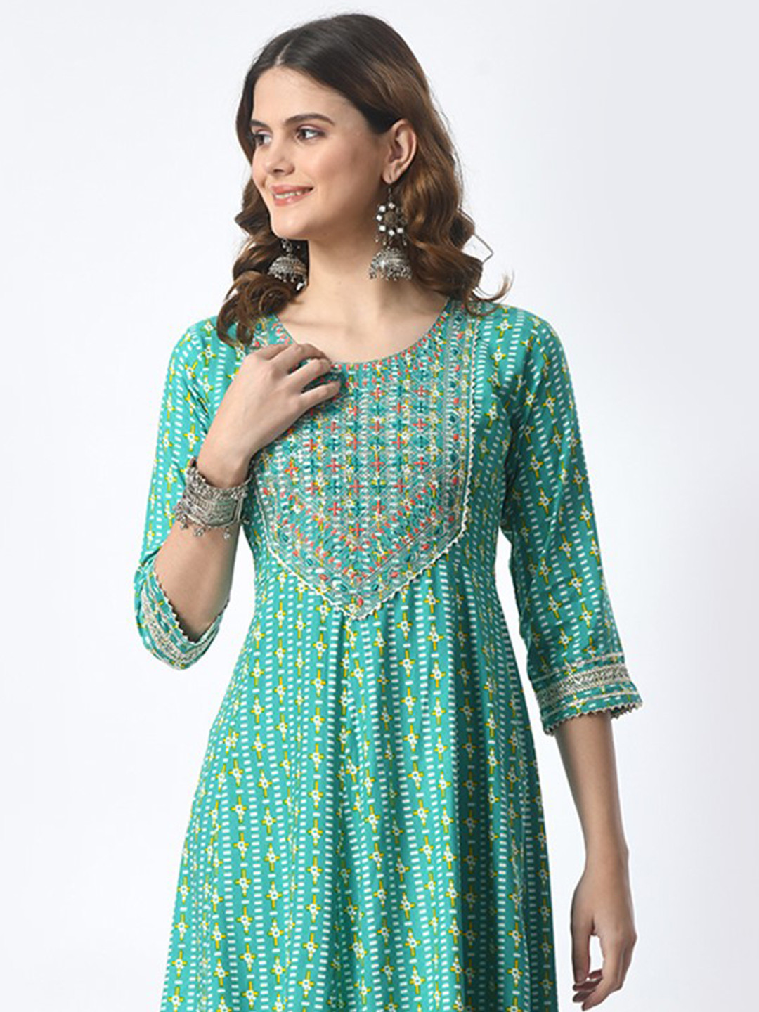 JAHIDA COMFORT WITH STYLE  Ethnic Motifs Printed Thread Work Anarkali Dress