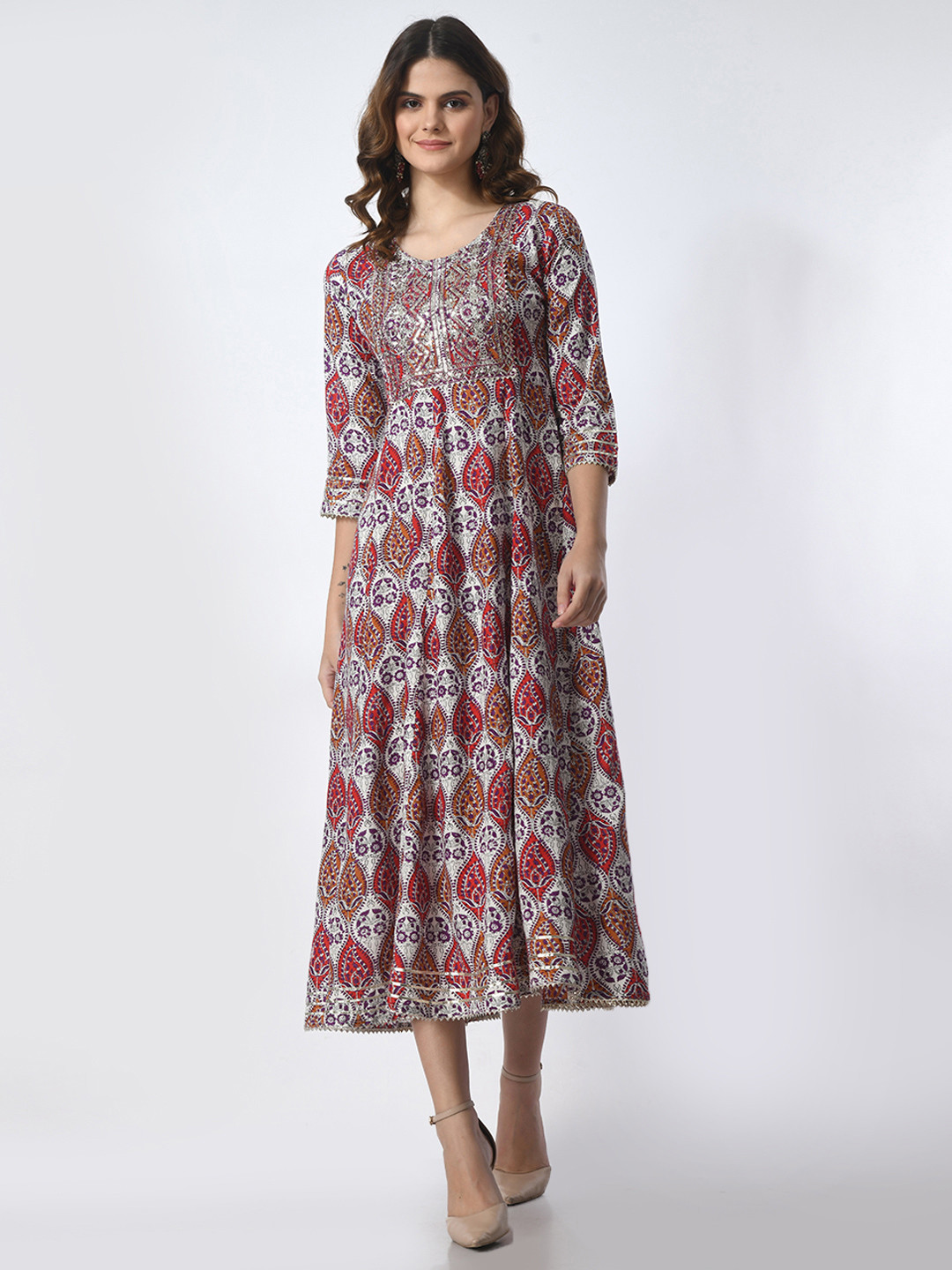 JAHIDA COMFORT WITH STYLE Printed Thread Work A Line Gown