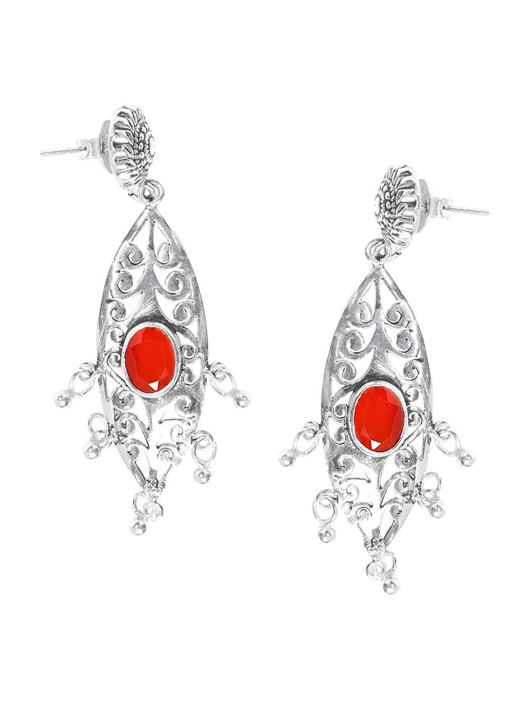 925 SILLER Sterling Silver Rhodium-Plated Colored Stone Antique Drop Earrings