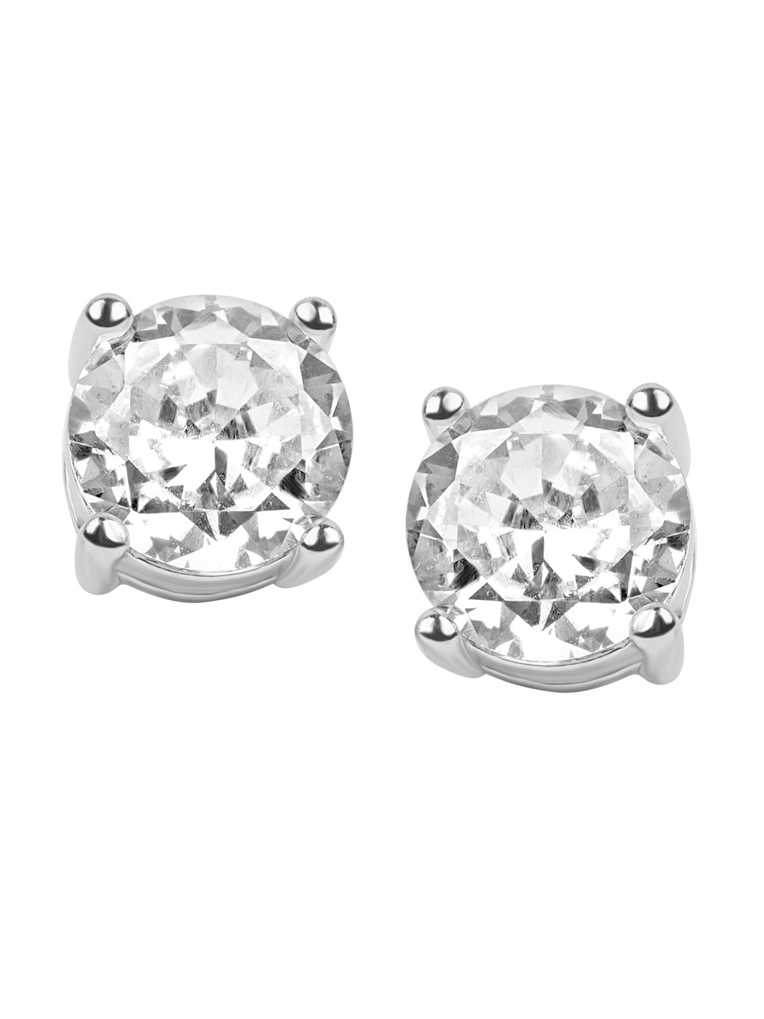 925 SILLER Sterling Silver Rhodium-Plated Zircon Circular Shaped Stud Earrings