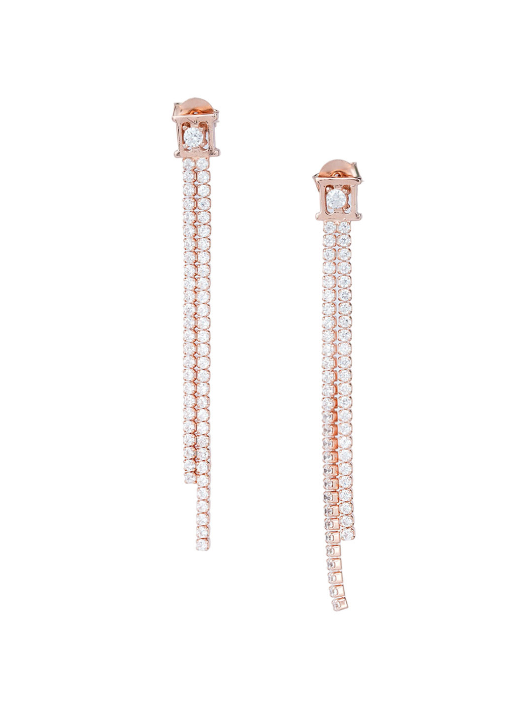 925 SILLER Sterling Silver Rhodium-Plated Zircon Contemporary Drop Earrings