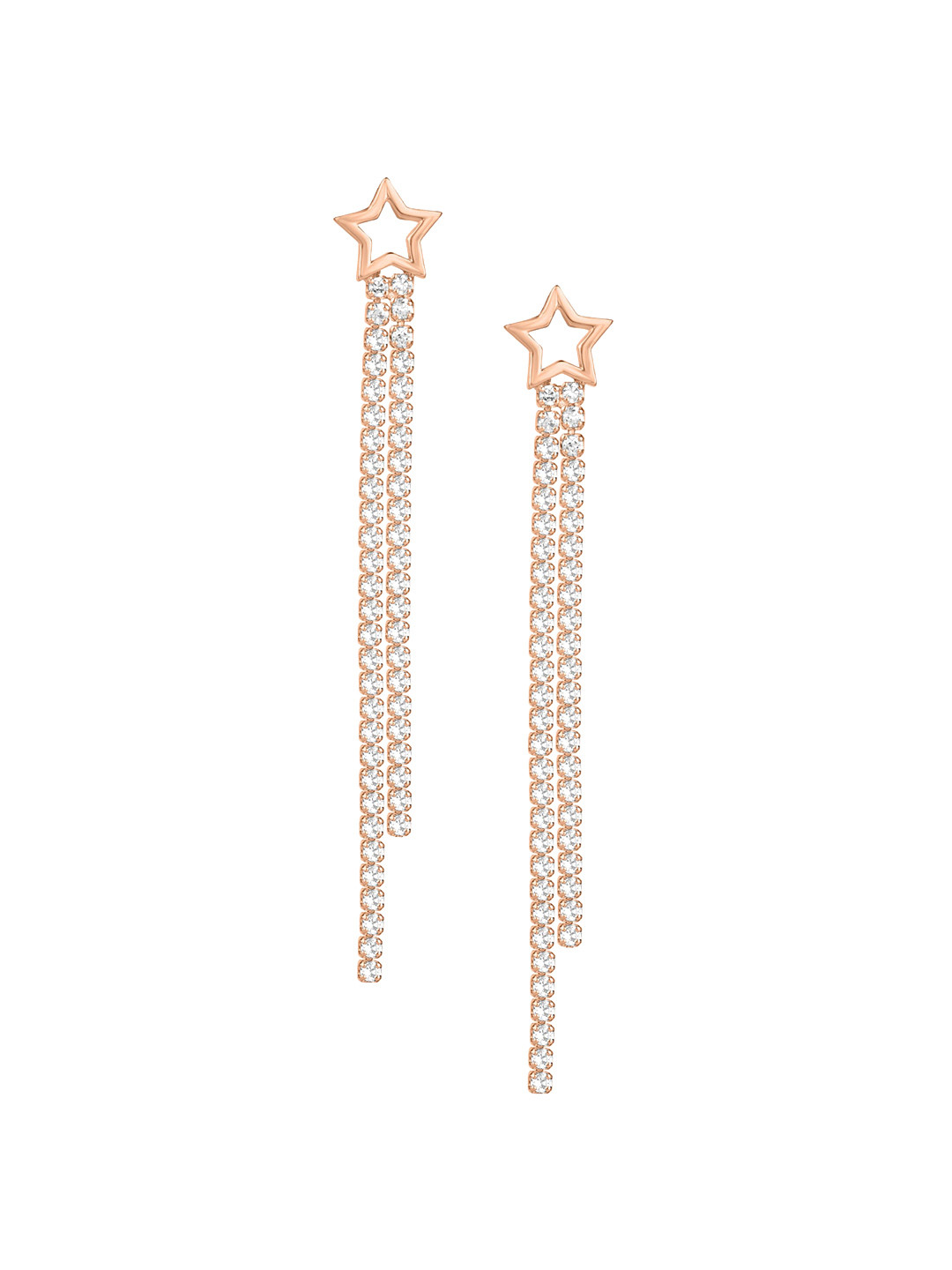 925 SILLER 92.5 Pure Silver Two Strands Danglers Zircon Earrings
