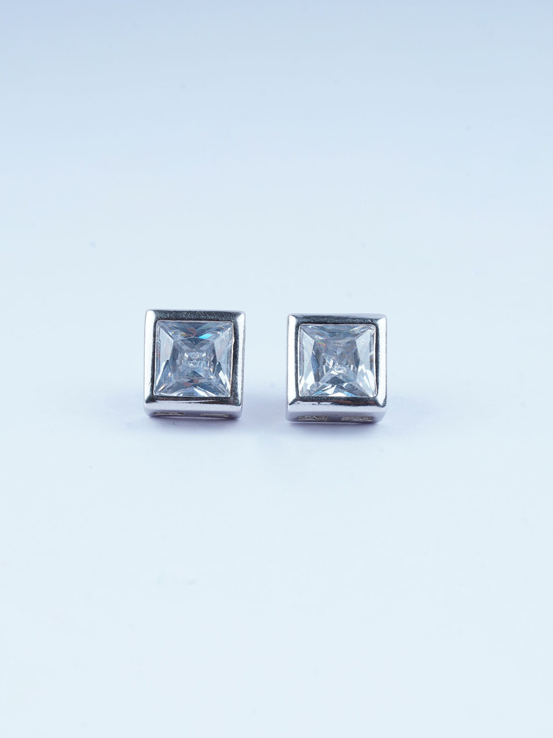 925 SILLER 925 Pure Silver Square Square Cut Studs Earrings