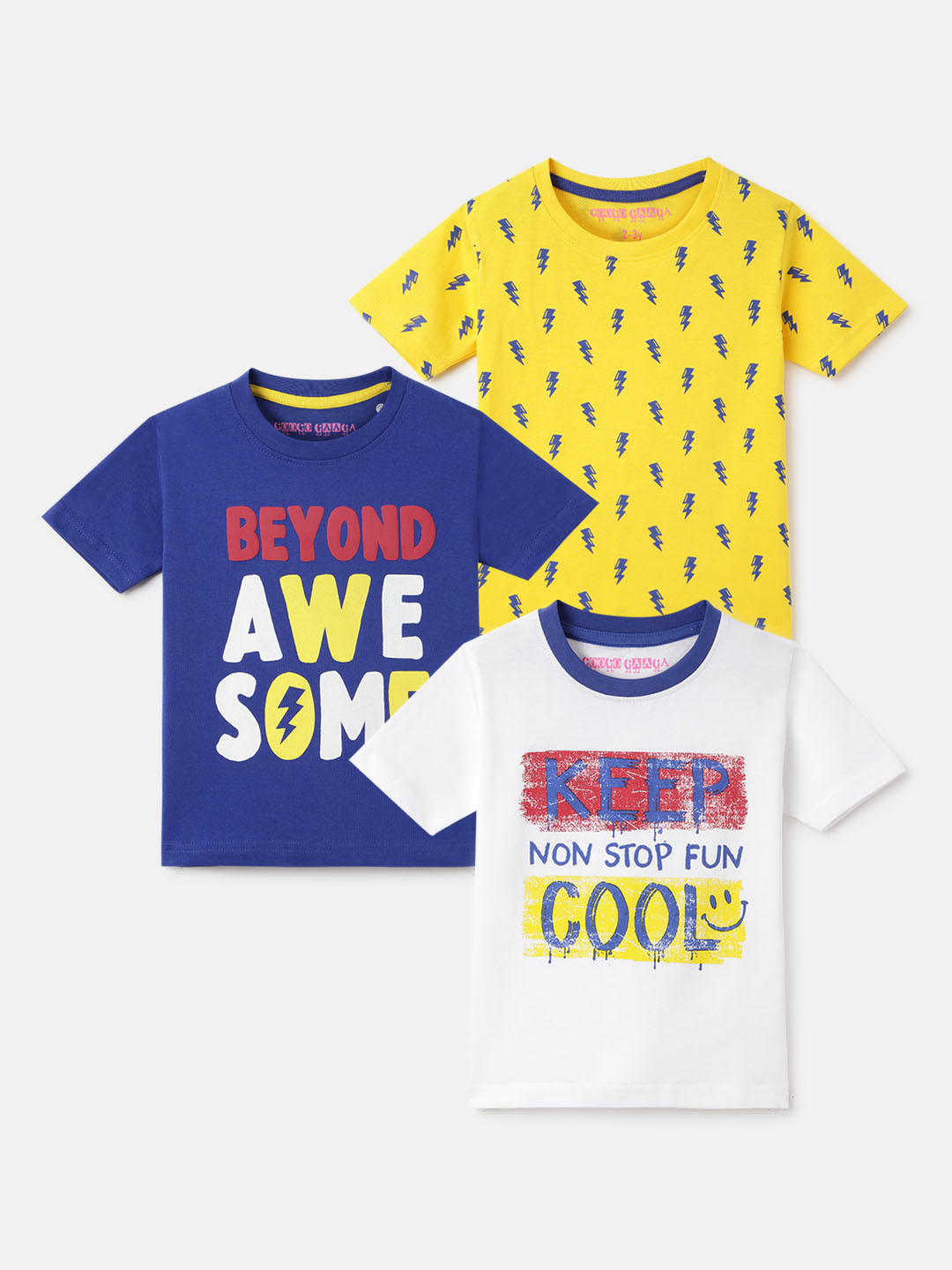 Googo Gaaga Boys Pack of 3 Printed Round Neck Casual T-shirt